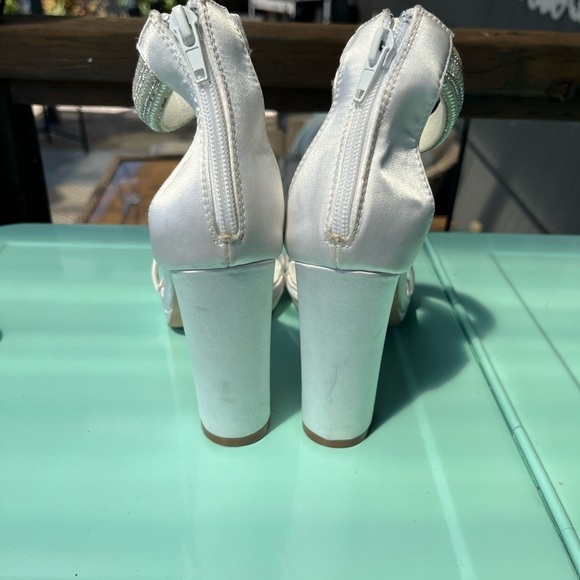 Lulu’s Delary White Satin Rhinestone Ankle Strap High Heel Sandals 7 - Picture 7 of 11